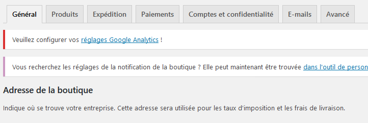 WooCommerce settings