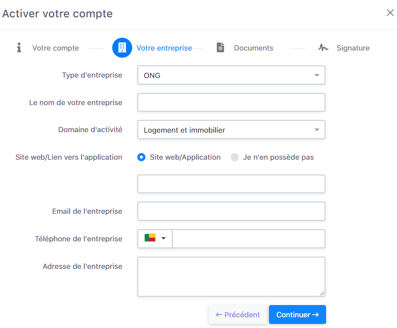 Account activation form