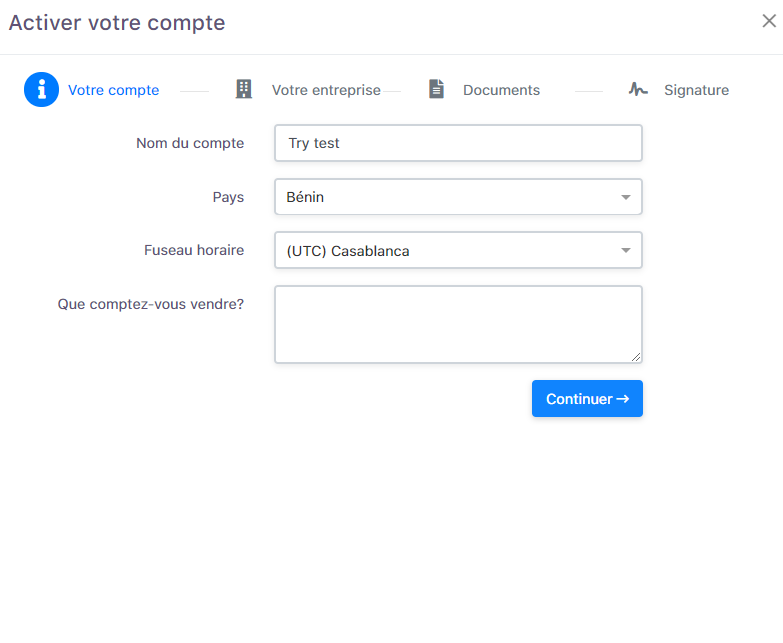 Account activation form