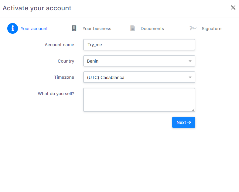 Account activation form