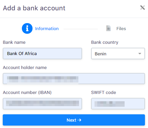 Business Bank Account Setting