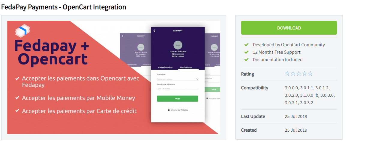 FedaPay plugin OpenCart