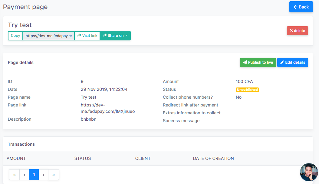 Payment page details