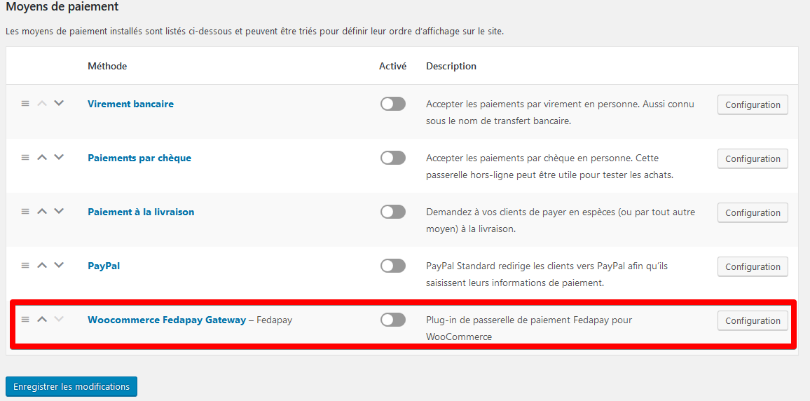 FedaPay plugin settings