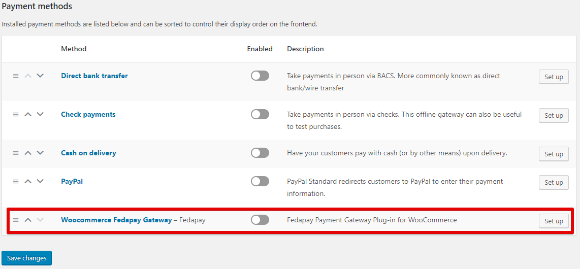 FedaPay plugin settings