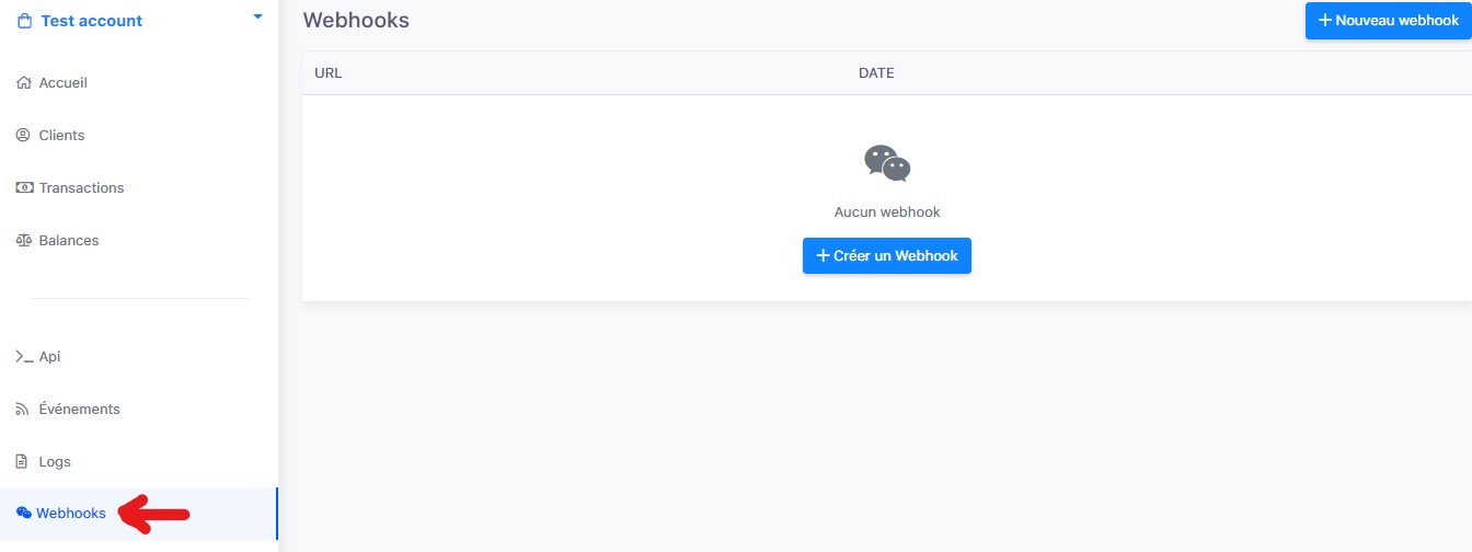 Webhooks menu